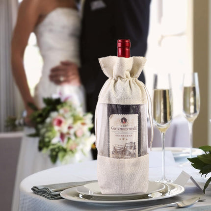 10PCS Wine Gift Bags with Clear Window Aesthetic for Wine Bottle Packaging Use