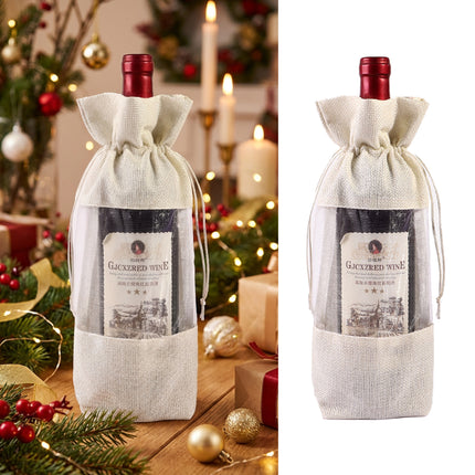 10PCS Wine Gift Bags with Clear Window Aesthetic for Wine Bottle Packaging Use