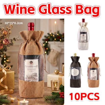 10PCS Wine Gift Bags with Clear Window Aesthetic for Wine Bottle Packaging Use