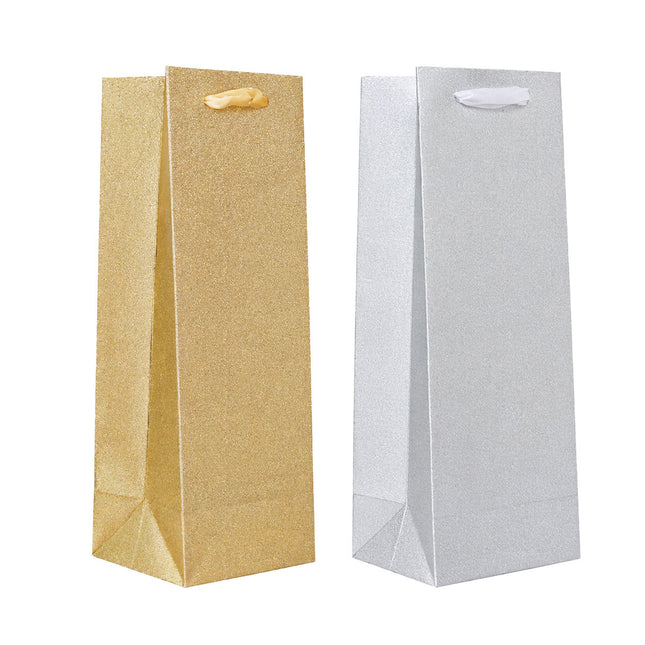 Glitter Wine Bottle Gift Bags 20 Pack Gold or Silver