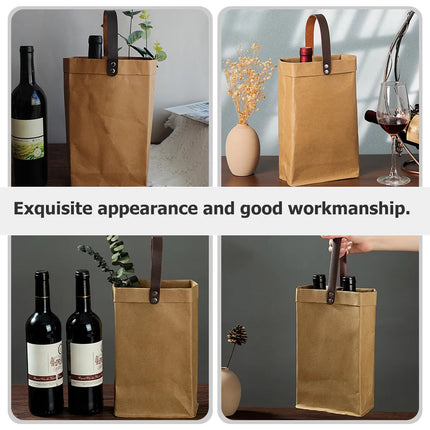 2PCS Kraft Paper Tote Bags with Handles Reusable for Grocery Store Shop Use