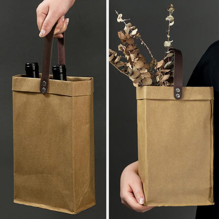 2PCS Kraft Paper Tote Bags with Handles Reusable for Grocery Store Shop Use