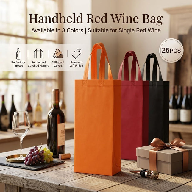 Non Woven Single Bottle Wine Gift Bags 25 Pack 3 Colours