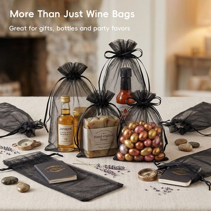 Organza Wine Bottle Gift Bags 30 Pack Drawstring Sheer Favour Pouches