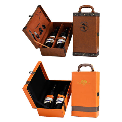 Portable Wine Gift Box Double Bottle with 4 Wine Accessories for Party