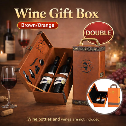 Portable Wine Gift Box Double Bottle with 4 Wine Accessories for Party