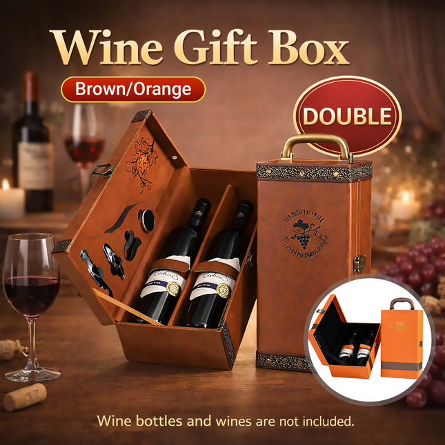 Portable Wine Gift Box Double Bottle with 4 Wine Accessories for Party