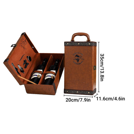 Portable Wine Gift Box Double Bottle with 4 Wine Accessories for Party