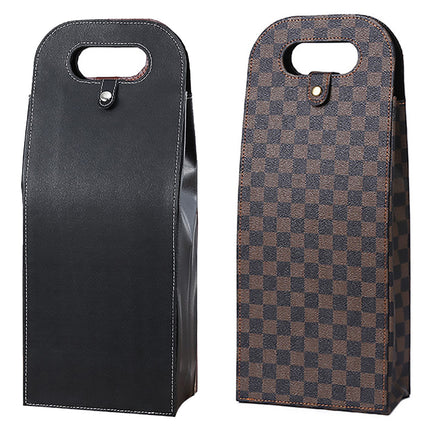 PU Leather Wine Tote Bag Foldable for Double Bottle Carrying