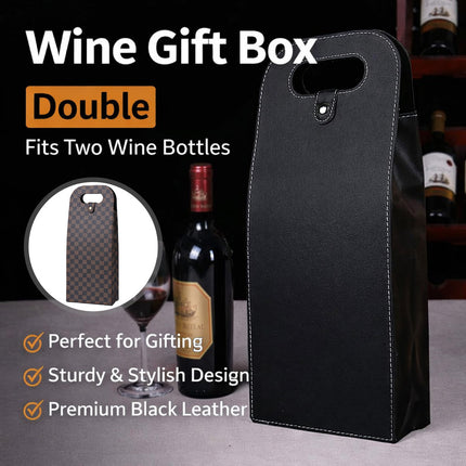 PU Leather Wine Tote Bag Foldable for Double Bottle Carrying