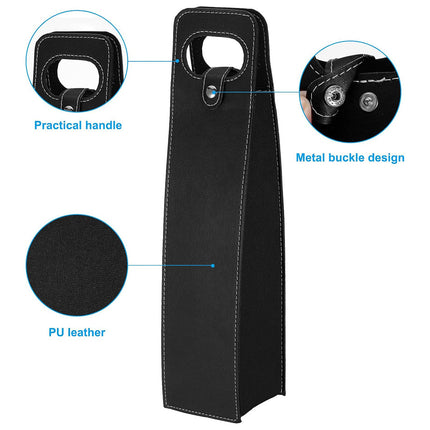 PU Leather Wine Tote Bag Foldable for Single Bottle Carrying