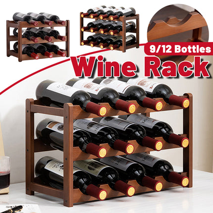 Bamboo Wooden Wine Rack 9 or 12 Bottle Organizer Storage Display Stand Home Decor