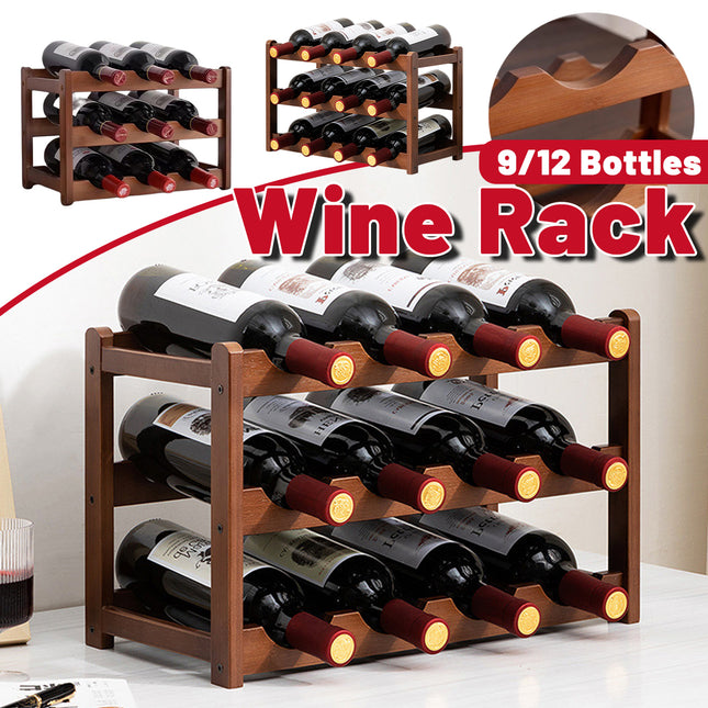Bamboo Wooden Wine Rack 9 or 12 Bottle Organizer Storage Display Stand Home Decor
