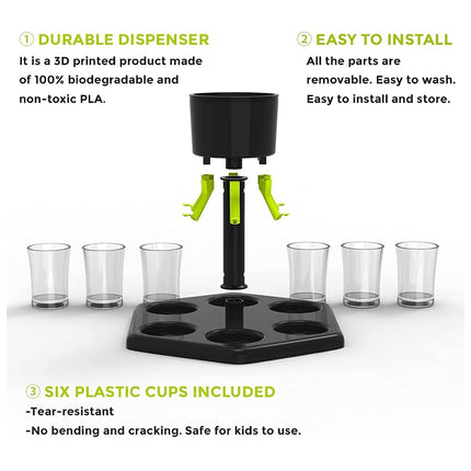 Hexagonal Fair Wine Dispenser with Six Plastic Cups for Home Bar Party Use