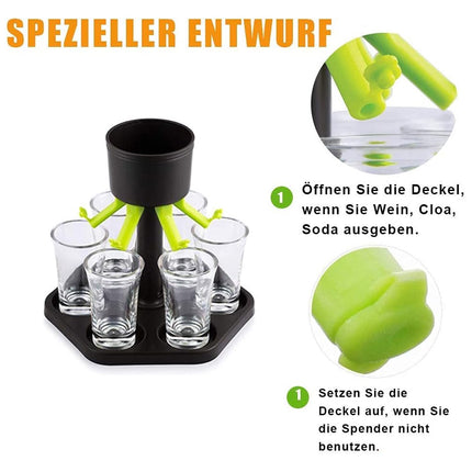 Hexagonal Fair Wine Dispenser with Six Plastic Cups for Home Bar Party Use