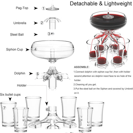 6 Head Wine Decanter Set with 6 Cups Clear Glass Wine Serving Kit for Home Party