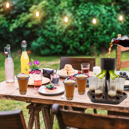 Hexagonal Fair Wine Dispenser with Six Plastic Cups for Home Bar Party Use