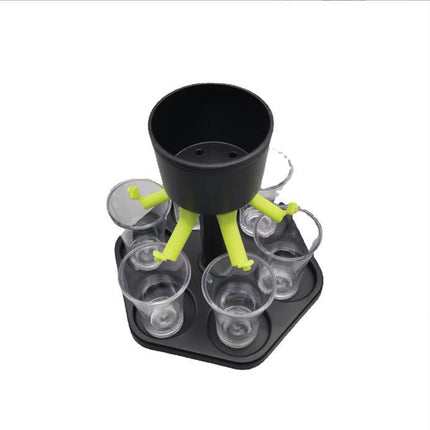 Hexagonal Fair Wine Dispenser with Six Plastic Cups for Home Bar Party Use