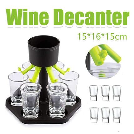 Hexagonal Fair Wine Dispenser with Six Plastic Cups for Home Bar Party Use