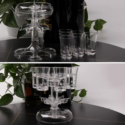 6 Head Wine Decanter Set with 6 Cups Clear Glass Wine Serving Kit for Home Party