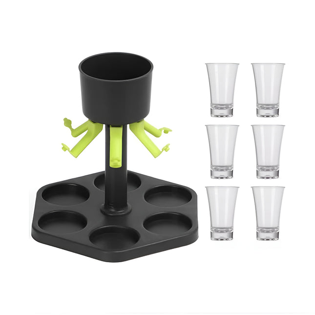 Hexagonal Fair Wine Dispenser with Six Plastic Cups for Home Bar Party Use