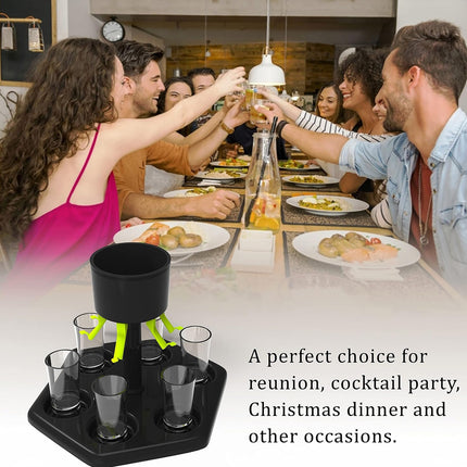 Hexagonal Fair Wine Dispenser with Six Plastic Cups for Home Bar Party Use