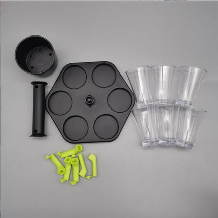Hexagonal Fair Wine Dispenser with Six Plastic Cups for Home Bar Party Use