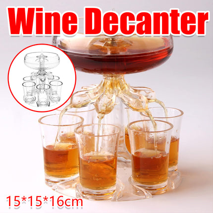 6 Head Wine Decanter Set with 6 Cups Clear Glass Wine Serving Kit for Home Party