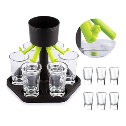 Hexagonal Fair Wine Dispenser with Six Plastic Cups for Home Bar Party Use