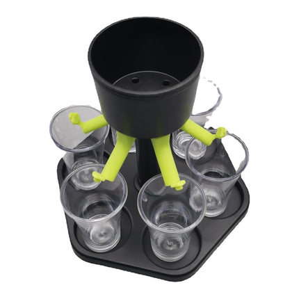 Hexagonal Fair Wine Dispenser with Six Plastic Cups for Home Bar Party Use
