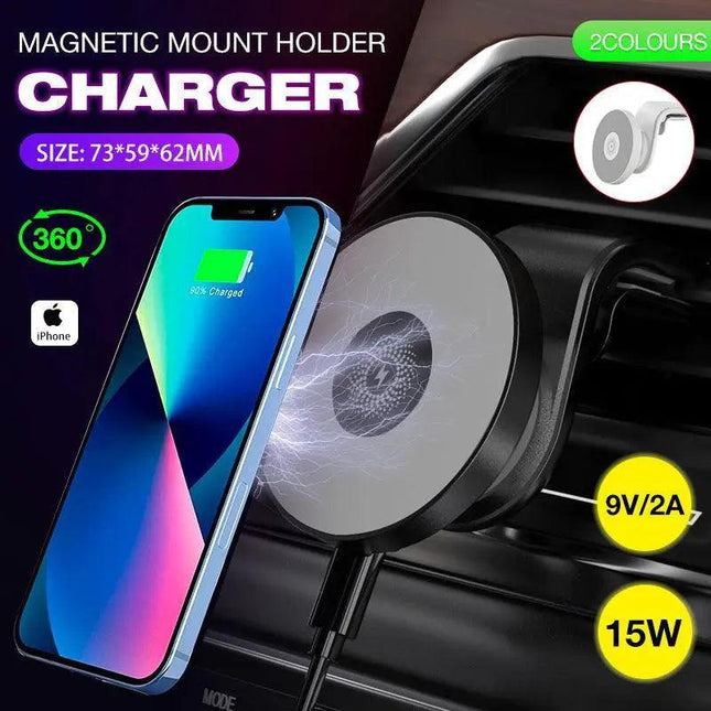 Wireless 15W Magnetic Car Mount Holder Charger For iPhone 13 12 Pro Max MagSafe - Aimall