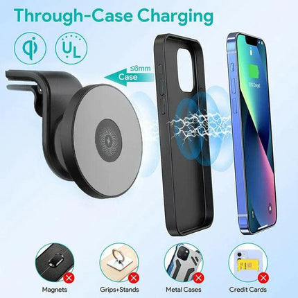 Wireless 15W Magnetic Car Mount Holder Charger For iPhone 13 12 Pro Max MagSafe - Aimall