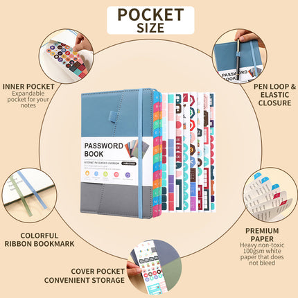 A5 Password Book with Alphabetical Tabs For Internet Account login Password