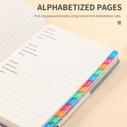 A5 Password Book with Alphabetical Tabs For Internet Account login Password