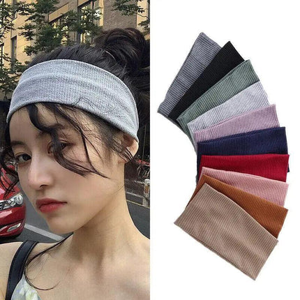 Women Headband Solid Wide Turban Knitted Cotton Hairband Girls Elastic Hair Band - Aimall