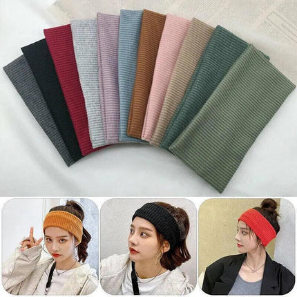 Women Headband Solid Wide Turban Knitted Cotton Hairband Girls Elastic Hair Band - Aimall