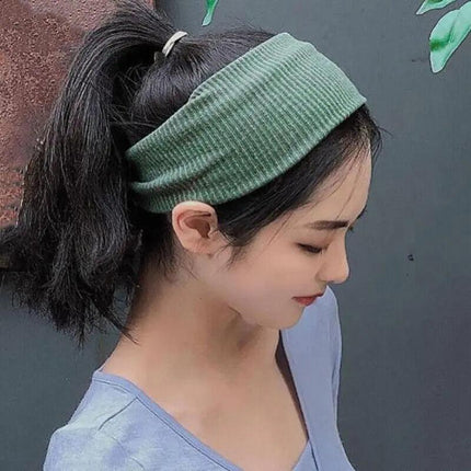 Women Headband Solid Wide Turban Knitted Cotton Hairband Girls Elastic Hair Band - Aimall