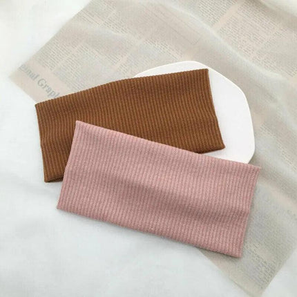 Women Headband Solid Wide Turban Knitted Cotton Hairband Girls Elastic Hair Band - Aimall