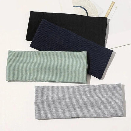 Women Headband Solid Wide Turban Knitted Cotton Hairband Girls Elastic Hair Band - Aimall