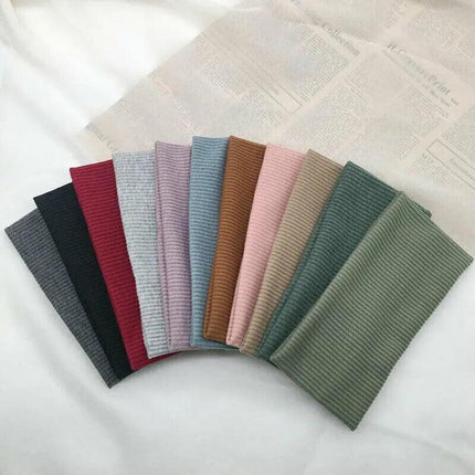 Women Headband Solid Wide Turban Knitted Cotton Hairband Girls Elastic Hair Band - Aimall