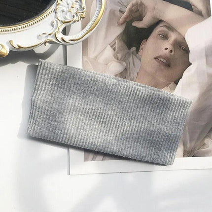 Women Headband Solid Wide Turban Knitted Cotton Hairband Girls Elastic Hair Band - Aimall