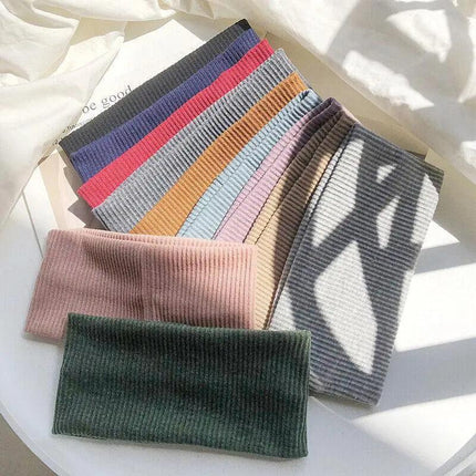 Women Headband Solid Wide Turban Knitted Cotton Hairband Girls Elastic Hair Band - Aimall