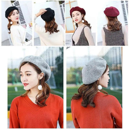 Women's Ladies Beanie Wool French Beret Newsboy Hat Cap Winter Warm Hats Girls - Aimall