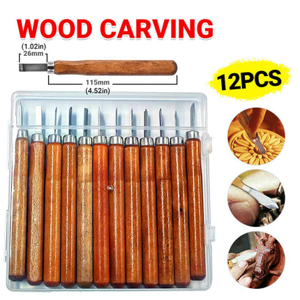 12Pcs Wood Carving Tool Chisels Set Woodcut Knife Arts Crafts Woodworking Chisel