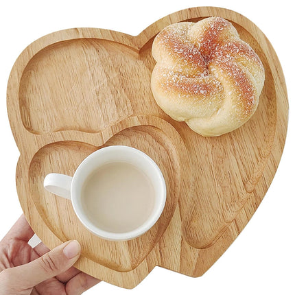 Heart Shape Wood Coffee Tray Food Cup Tray Decorative Wood Dessert Candy Tray