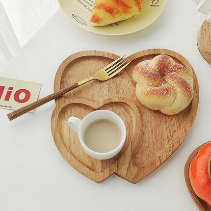 Heart Shape Wood Coffee Tray Food Cup Tray Decorative Wood Dessert Candy Tray