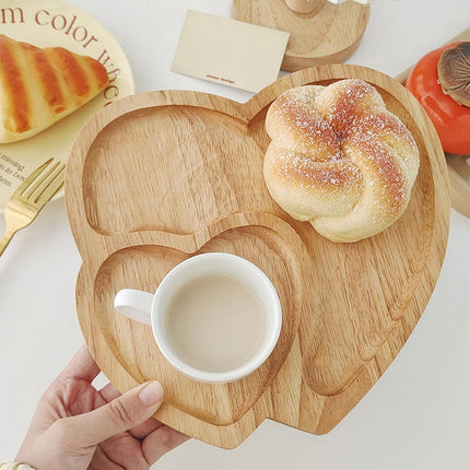 Heart Shape Wood Coffee Tray Food Cup Tray Decorative Wood Dessert Candy Tray