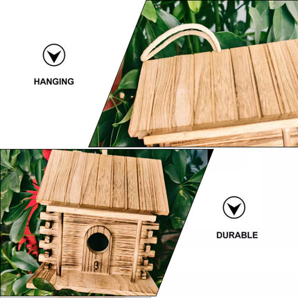 Wooden Bird House Outdoor Nest Breeding Box Pet Bird Shelter Hanging Cage