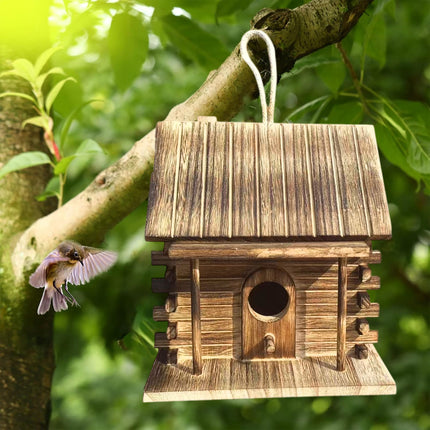 Wooden Bird House Outdoor Nest Breeding Box Pet Bird Shelter Hanging Cage