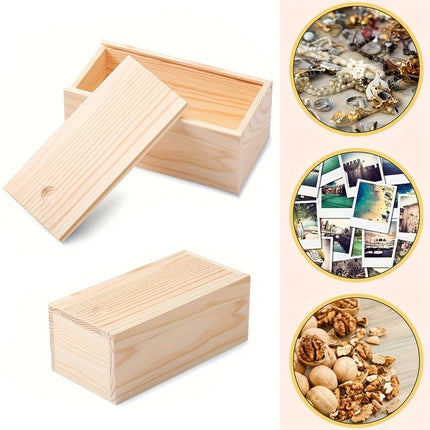 6 Pcs Pine Wood Sliding Lid Storage Box Set for Jewellery Beads Craft DIY